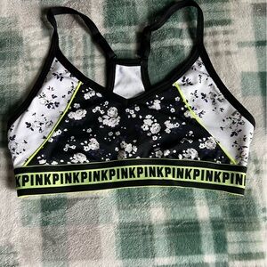 PINK Victoria's Secret Floral Sports Bra with Neon Green